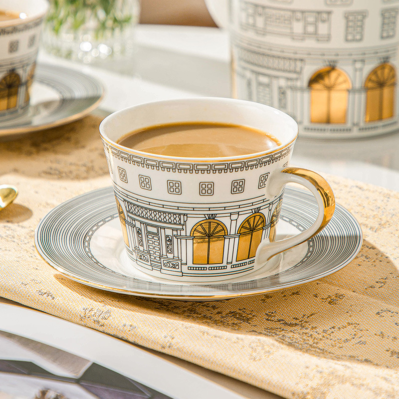 Coffee Tea Set Up - Architectural Cup and Saucer Coffee Mug